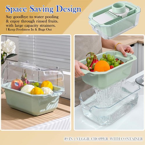 GEHEN Kitchen Pro-Series 9-in-1 Vegetable Chopper - 6 Blades, Food Slicer & 5-Quart Storage Basket