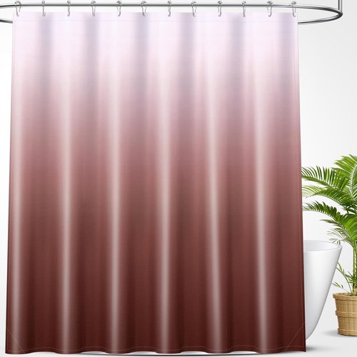 OLANLY Luxury Brown and White Ombre Shower Curtain Sets with 12 Hooks, Waterproof and Washable Decorative Shower Curtains for Bathroom, 72x72 Inches
