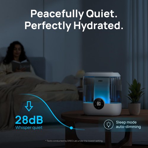 DREO 6L Top Fill Humidifiers for Bedroom, 60H Runtime 28 dB Quiet Supersized Cool Mist Air Humidifiers for Large Room, Baby Nursery, Plant, Indoor, Night Light, Easy to Clean, Precise Humidity Control