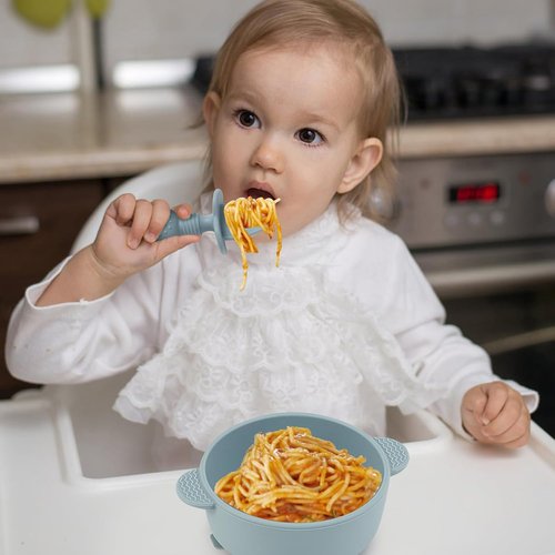 Eascrozn Baby Feeding Set - 6 Pack Silicone Toddler Utensils | BPA Free Self-Feeding Spoons & Forks
