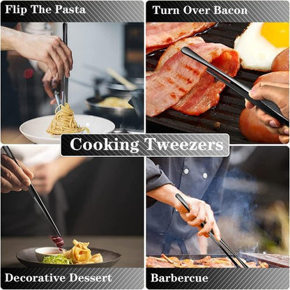 JETKONG 12-Inch Stainless Steel Kitchen Tweezers - Precision Serrated Tips for BBQ & Plating