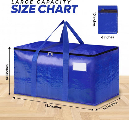 Skiennix Extra Large Moving Bags - Heavy Duty Storage Totes with Strong Zipper & Handles | 4 Pack