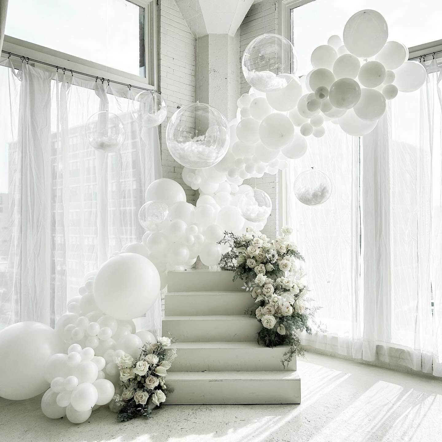 White Latex Balloons - 55-Pack 12-Inch Balloons with Ribbon for Birthday, Graduation & Wedding Decor