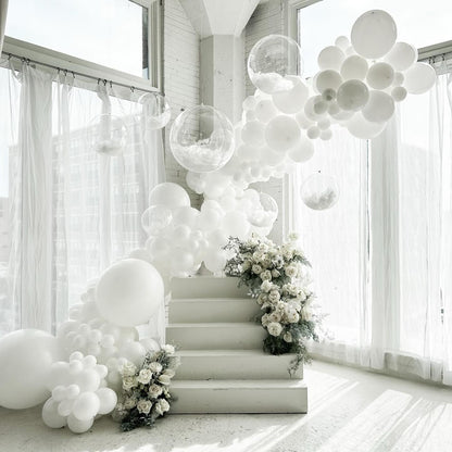 White Latex Balloons - 55-Pack 12-Inch Balloons with Ribbon for Birthday, Graduation & Wedding Decor