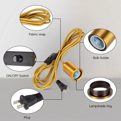 Hanging Lights with Plug in Pendant Light Cord kit Fixture Bulb Socket Golden Extension Lantern Fabric lamp Cord Switch Replacement Shade Industrial Porcelain Bulb Holder DIY Lighting 15ft 2 Set