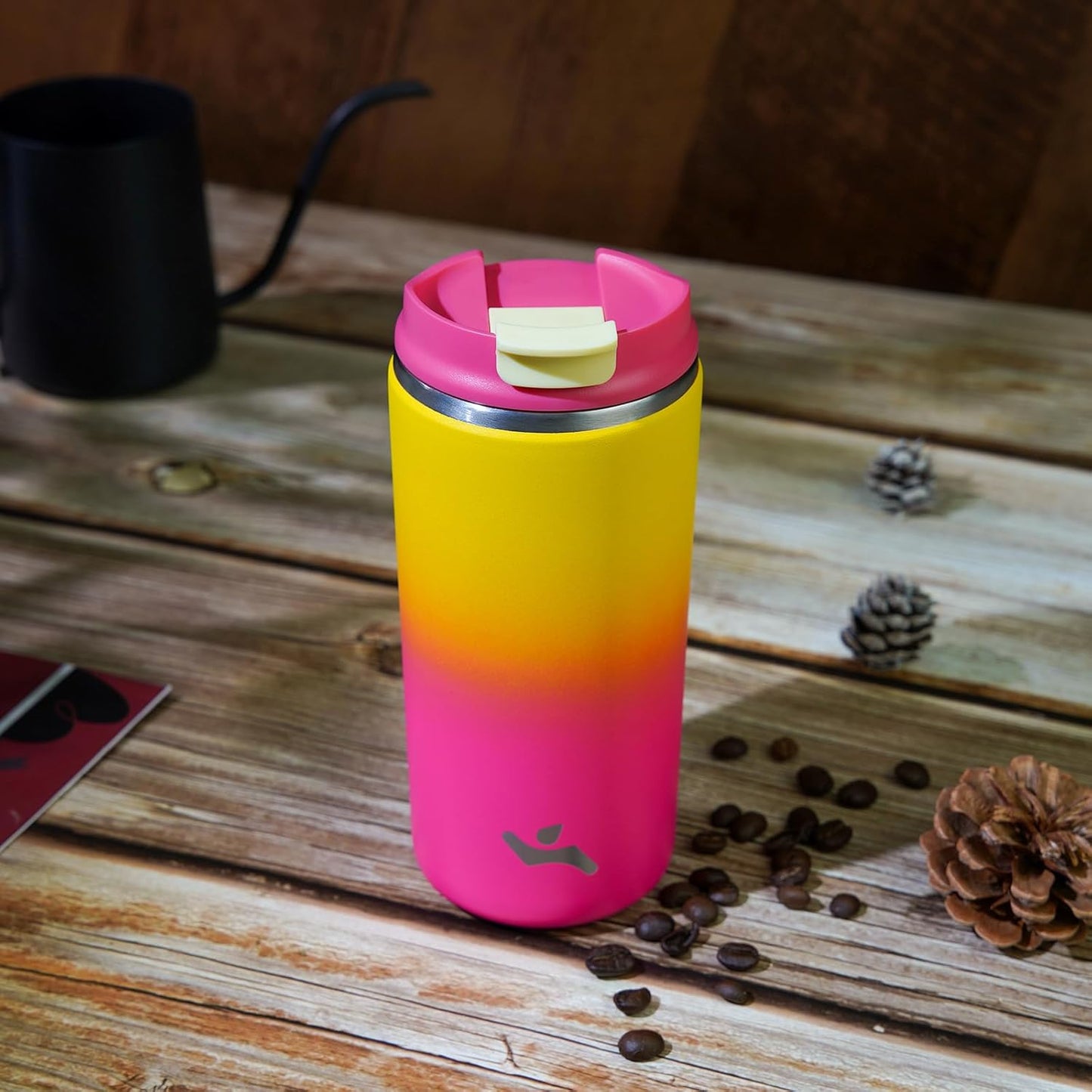 Skiennix 16 oz Insulated Travel Coffee Mug - Double Wall Stainless Steel Tumbler with Lid | Rainbow Design