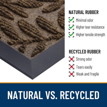 OLANLY Door Mat Indoor Outdoor Entrance, 29.5x17, Waterproof All-Weather All-Season Doormat, Sturdy Natural Rubber, Stain and Fade Resistant, Low Profile, Easy Clean Patio Entryway Mat, Medium Brown