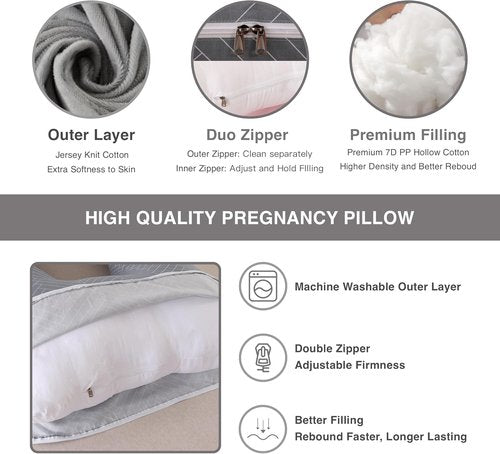 Allopera Pregnancy Pillow - Full Body Maternity Support 57 Inch with Removable Washable Cover | 100% Cotton for Comfort