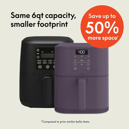 Bella 6 Qt Slim Air Fryer - EverGood™ Ceramic Nonstick Coating, Adjustable Temp, 60 Min Auto Shutoff, Plum