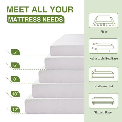 EGOHOME 12 Inch Queen Mattress, Memory Foam Mattress in a Box with Cooling Green Tea Gel, Relieve Pressure with Medium Firm Support, CertiPUR-US Certified, 80''L x 60''W, White