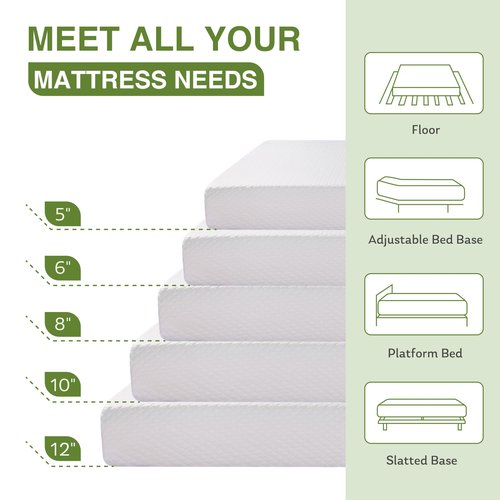 EGOHOME 6 Inch Twin Mattress for Kids, Memory Foam Mattress with Cooling Green Tea Gel, Relieve Pressure with Medium Firm Support, CertiPUR-US Certified, 75''L x 38''W, White