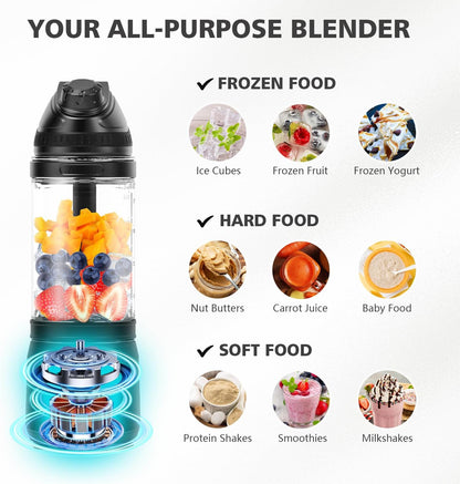 Portable Personal Blender - 24Oz Smoothie Maker with Sip Spout, USB-C Rechargeable | Ideal for Gym & Travel