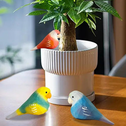 LWINGFLYER Hand-Carved Wooden Bird Figurines - Vibrant Miniature Statues for Home Decor | 3PCS Parrot Set