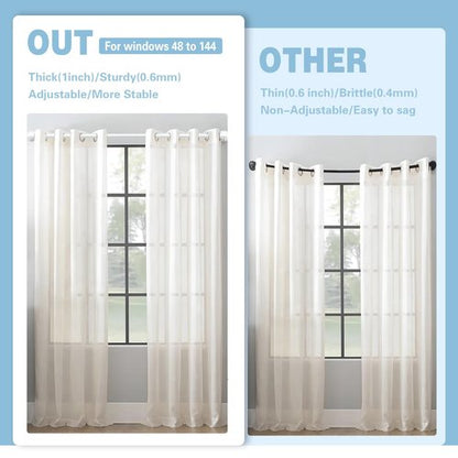 Byondeth Curtain Rods for Windows 16 to 144 Inches Adjustable Blackout Wrap Around 1 Inch Diameter Curtain Rod,Ivory White