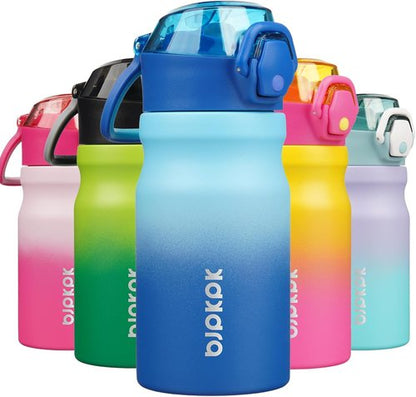 BJPKPK 14oz Insulated Water Bottle - BPA-Free Stainless Steel Thermal Flask with Straw & Lockable Lid | Sky Color