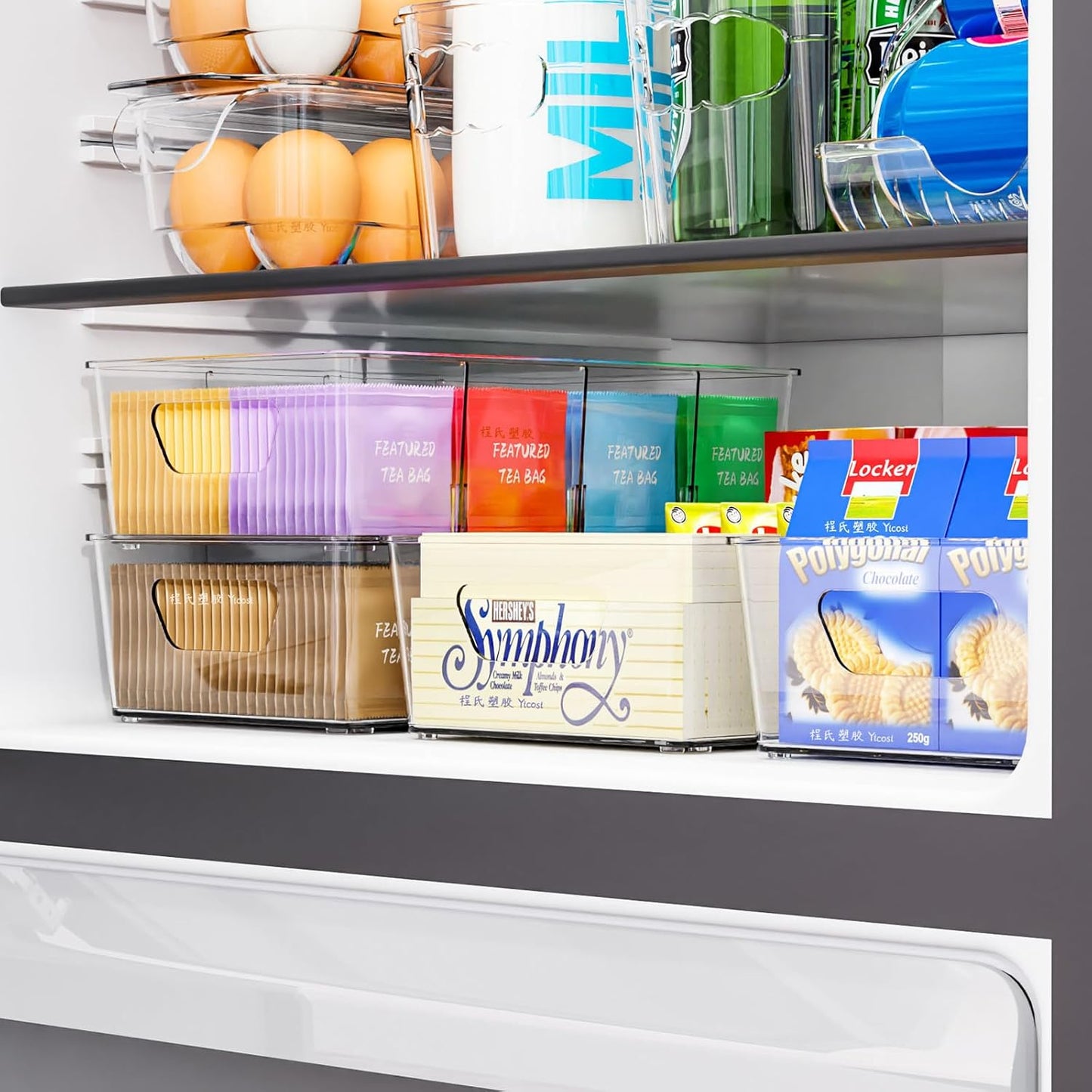 Skiennix Stackable Snack Organizer - Clear Plastic Storage Bins for Pantry & Fridge | 6 Pack