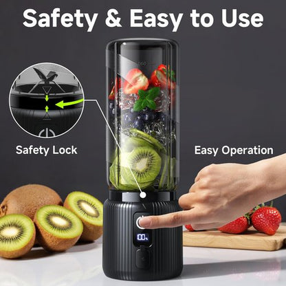 COKUNST Portable Blender - Compact 17oz Smoothie Maker with 8 Blades & LED Display | USB-C Rechargeable, Black