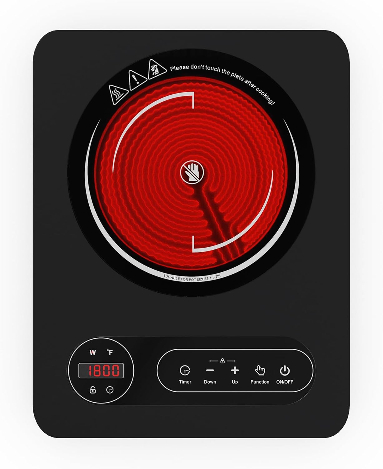 Skiennix Single Burner Electric Cooktop - 1800W Portable Stove with LED Touch Control & Safety Features