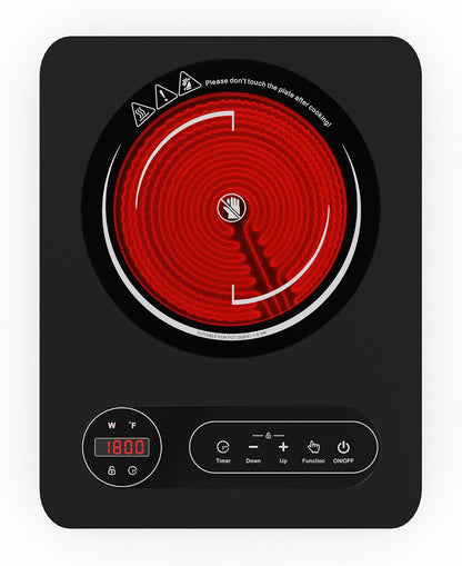 Skiennix Single Burner Electric Cooktop - 1800W Portable Stove with LED Touch Control & Safety Features