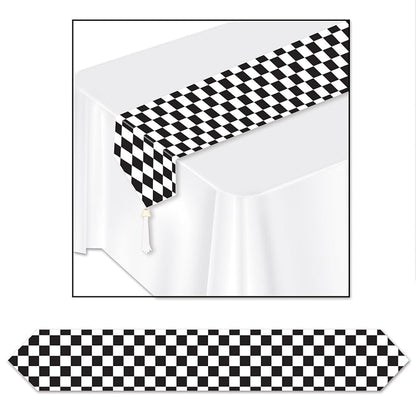 Checkered Table Runner 11" x 6 Ft - Black & White Party Decor for Racing Theme