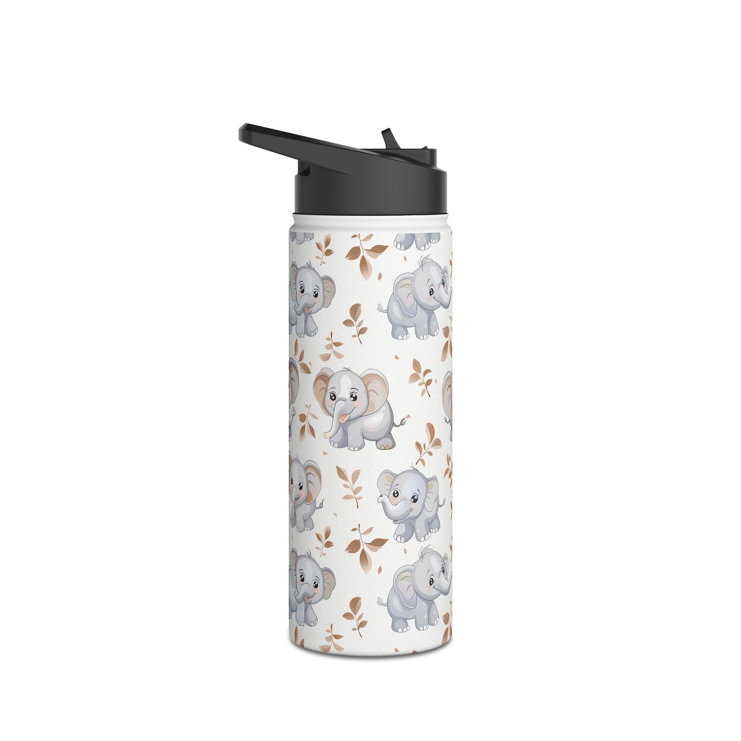 Insulated Water Bottle Thermos, 18oz, Cute Baby Elephants - Double Walled Stainless Steel, Keeps Drinks Hot or Cold