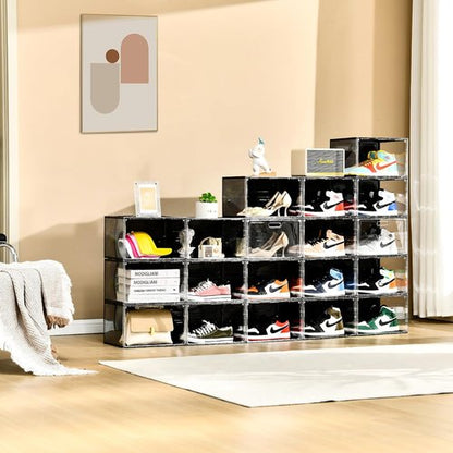 Amllas Shoe Storage Organizer - Stackable 8-Pack with Lids | Fits Up to US Size 13 Sneakers (13”x 10.6”x 8.3”)