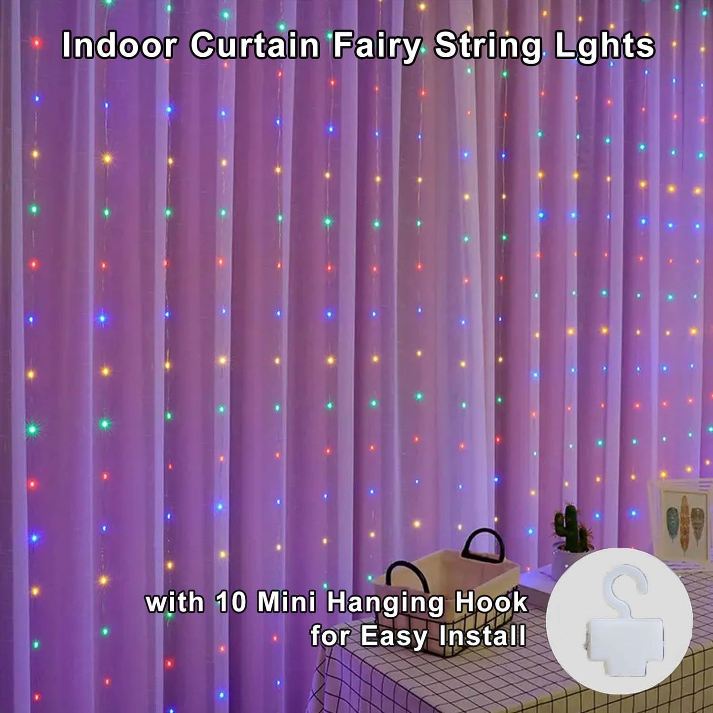 Skiennix 300 LED Curtain String Lights - 8 Light Modes | 9.8x9.8Ft Remote USB Plug Fairy Lights for Indoor & Outdoor Decor