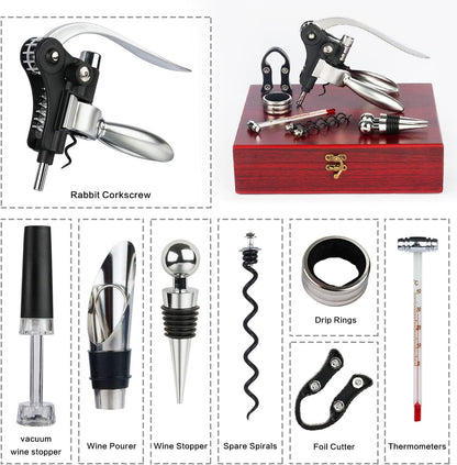 Valentines Day Gifts, 9 PCS Corkscrew Wine Opener Set, Stainless Steel Cork Screw Rabbit Wine Bottle Opener Kit Including Foil Cutter, Pourer, Vacuum Wine Stopper Corkscrews etc