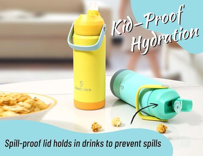DLOCCOLD Insulated Kids Water Bottle - Leak Proof Straw Lid, Double Wall Stainless Steel, Reusable Tumbler for Travel