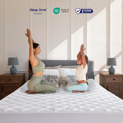 Sleep Zone Mattress Cover - Queen Size Quilted Fitted Protector | Deep Pocket Stretches Up to 21 Inches, Breathable Topper (White, 60x80)