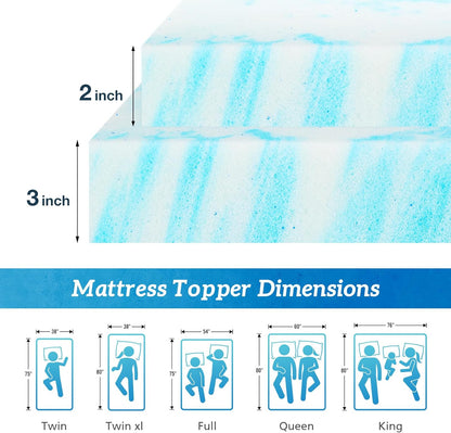 Skiennix Full Size Mattress Topper - 2 Inch Cooling Gel Infused Memory Foam for Back Pain Relief