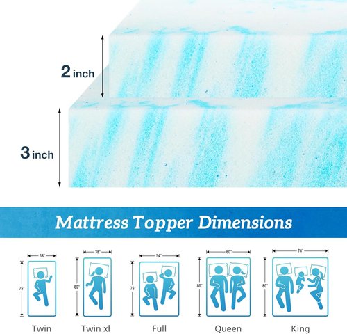 Mattress Topper Twin XL - 2 Inch Cooling Gel Infused Memory Foam for Back Pain Relief | CertiPUR-US Certified