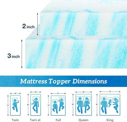 Mattress Topper Twin XL - 2 Inch Cooling Gel Infused Memory Foam for Back Pain Relief | CertiPUR-US Certified