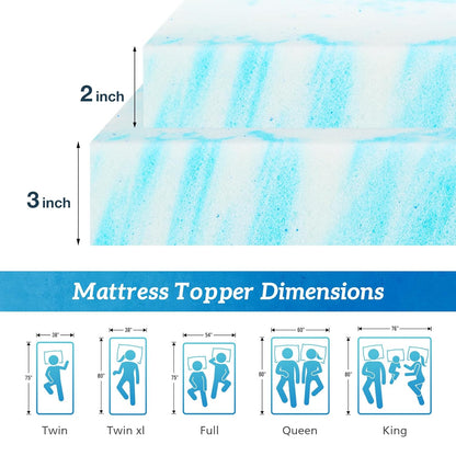 Sweetcrispy Memory Foam Mattress Topper - 3 Inch Thick Gel-Infused Cooling Pad for Twin Bed | CertiPUR US Certified, Breathable Blue