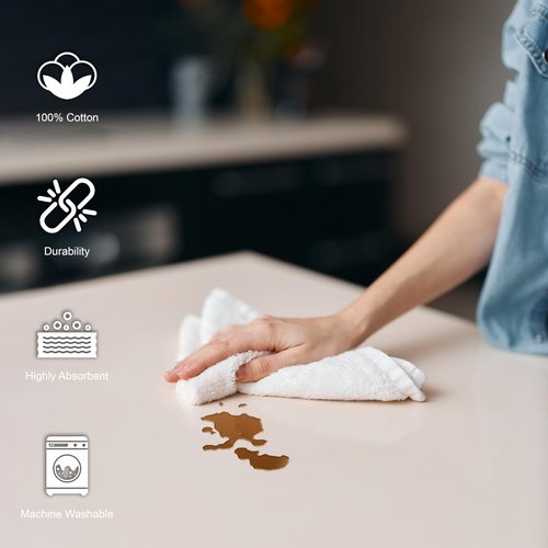 100% Cotton Terry Towels Cleaning Cloths Pack of 50 (12x12 Inches) White Cotton Terry Cloth Bar Rags White Bar Towels, Multipurpose High Absorbent Terry Towels for Cleaning Auto Detailing or Painters