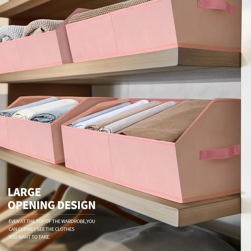 Homsorout Decorative Storage Baskets - Trapezoid Closet Bins with Handles, 6 Pack, Pink