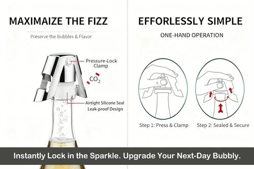2 Pcs Champagne Stoppers – Premium Stainless Steel Clamping Sparkling Wine Saver – Leak-Proof, Airtight Sealer Keeps Fizz for Days – Fits Prosecco,Cava,Crémant & Sparkling Cider