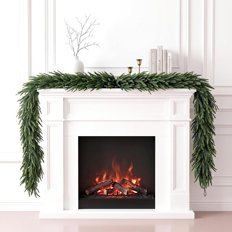 2-Pack 9ft Real Touch Norfolk Pine Garland with Butterfly Bows