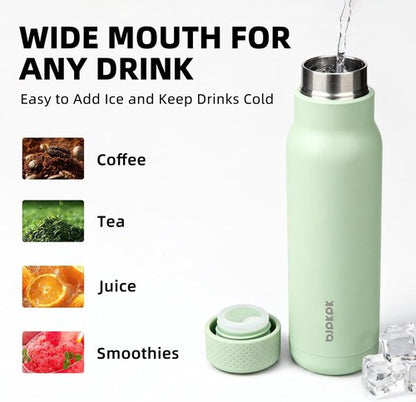 BJPKPK Stainless Steel Water Bottle - 21oz Insulated Leakproof Thermal Flask | Mint Green