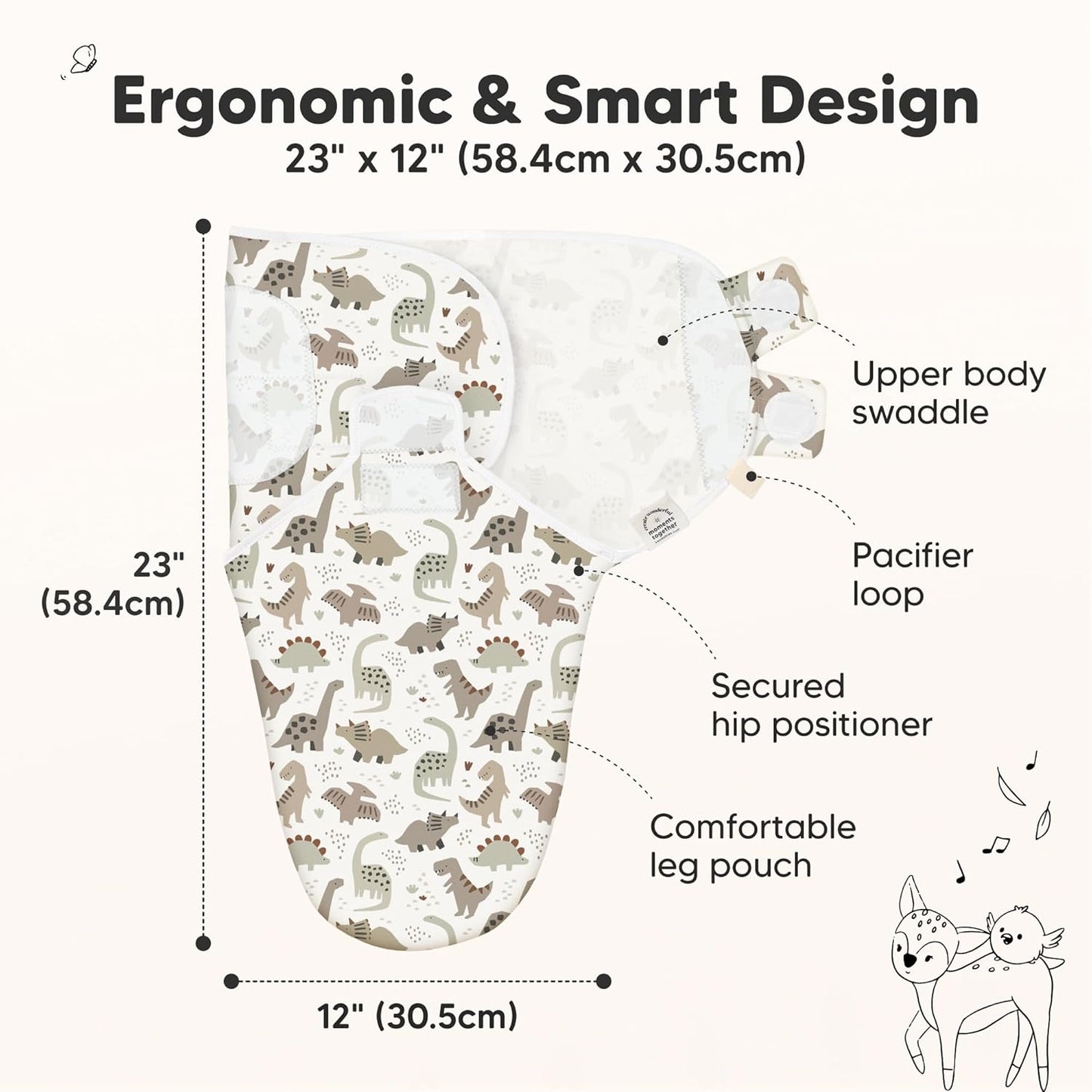 Skiennix Organic Baby Swaddle Sleep Sacks - Soft & Snug Newborn Swaddles for 0-3 Months (Dino Ridge, OS)