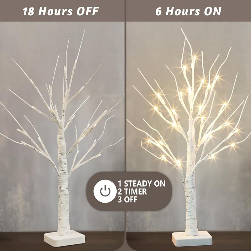 White Birch Tree Lighted Tabletop Decor 22-Inch Battery-Powered w/ Timer