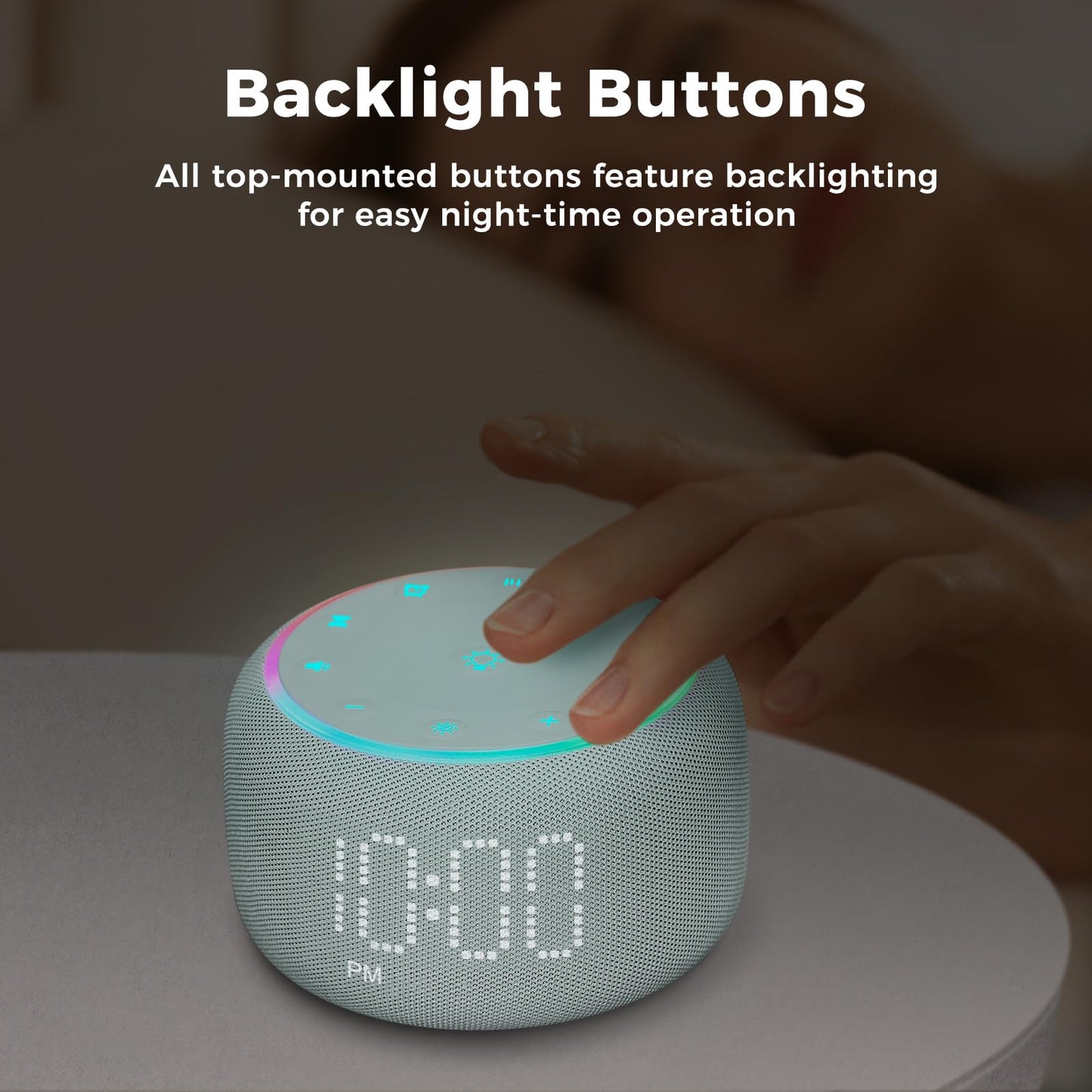 White Noise Machine Alarm Clock for Bedrooms - 5W Stereo Bluetooth Speaker - 24 Soothing Sounds - 9 Night Lights - Auto-Dimmable Digital Alarm Clock Sound Machine for Sleeping