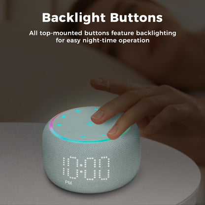 White Noise Machine Alarm Clock for Bedrooms - 5W Stereo Bluetooth Speaker - 24 Soothing Sounds - 9 Night Lights - Auto-Dimmable Digital Alarm Clock Sound Machine for Sleeping