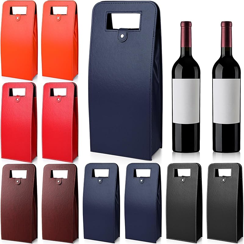 FillTouch 10 Pcs Double Wine Tote Bags - Multicolor PU Leather Wine Carrier Set (2 Per Color)
