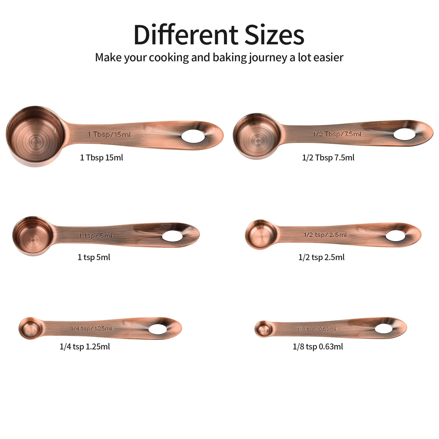 Smithcraft Measuring Cups and Spoons Set, Copper Measuring Cups and Spoons Set for Baking & Kitchen, Stainless Steel Measure Cup and Spoon for Dry &Liquid, Metal 7 Measure Cups&6 Spoons