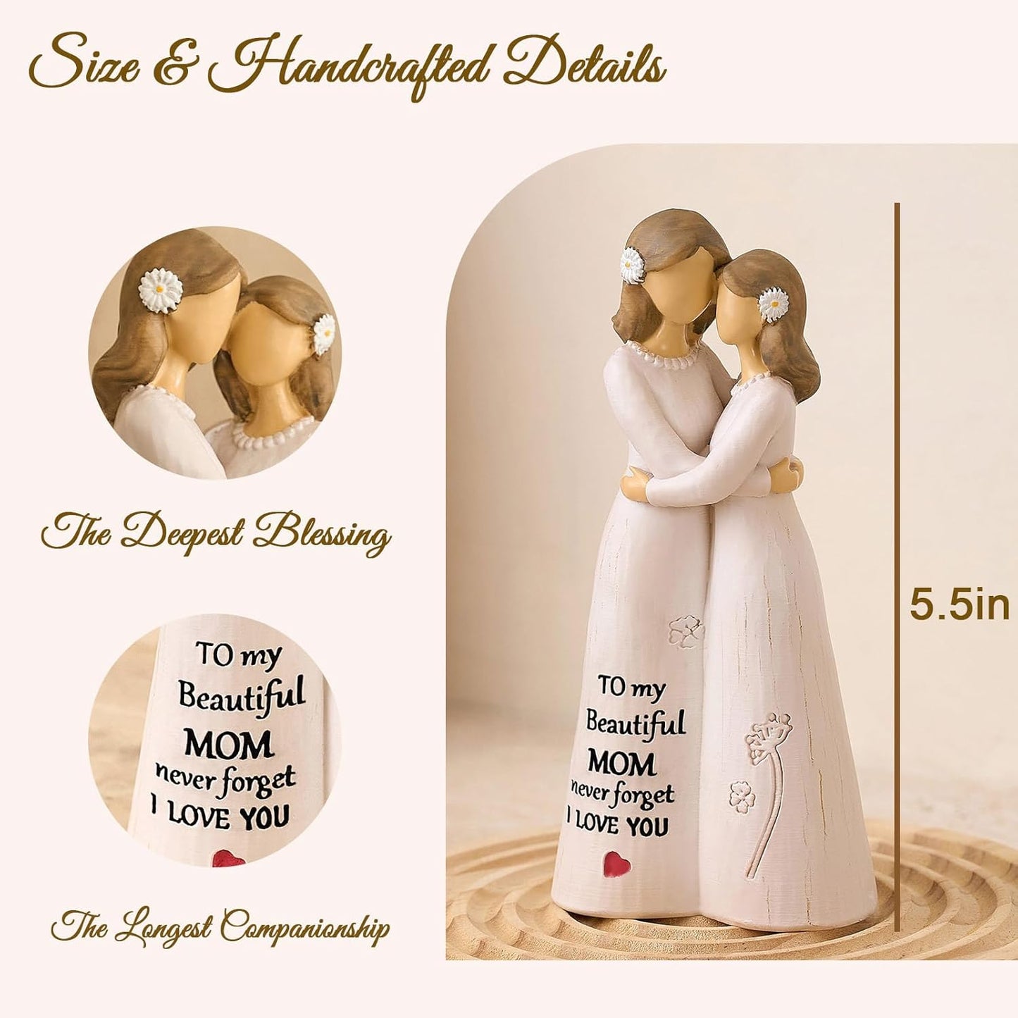 NAN ZAI NAN FANG Mother Daughter Figurine - Hand-Painted 5.5" Resin Sculpture for Home Decor | Perfect Gift for Moms