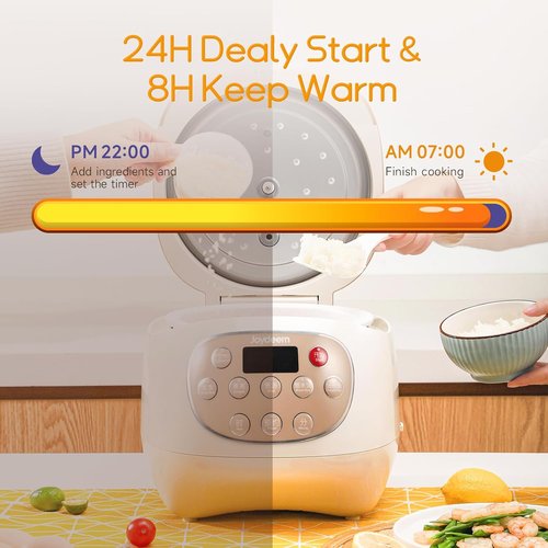 Joydeem Mini Ceramic Rice Cooker - 2.5 Cups Uncooked Rice with Healthy PFOA-Free Ceramic Pot | 1.2L/1.3 Qt