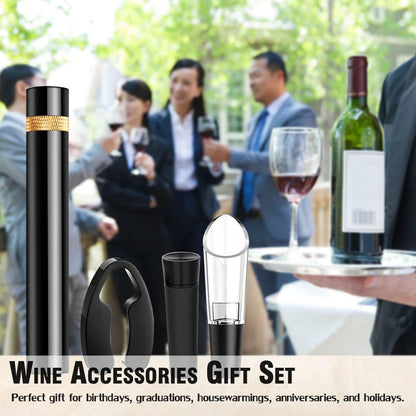 Wine Bottle Opener Set(4PCS),Travel Portable Pocket Air Pressure Pump Cork Remover with Aerator, Foil Cutter, and Vacuum Stopper, 7S Quick Bottle Opening, for Home, Restaurant, Party,Wine Lovers
