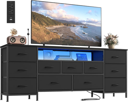 SONGMICS TV Stand - Modern Dresser for TVs Up to 70 Inches | 11 Drawers & Shelf in Ink Black
