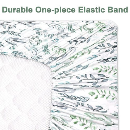 DILIMI Fitted Crib Sheet - Ultra-Soft Green Leaf Design for Standard Crib & Toddler Mattress